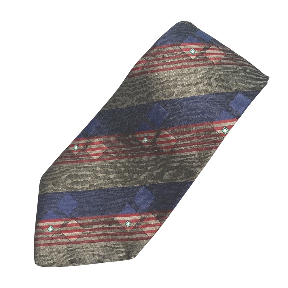 VTG VALENTINO CRAVATTE Blue/Gray DIAGONAL STRIPE Squares SILK Hand Made NECK TIE